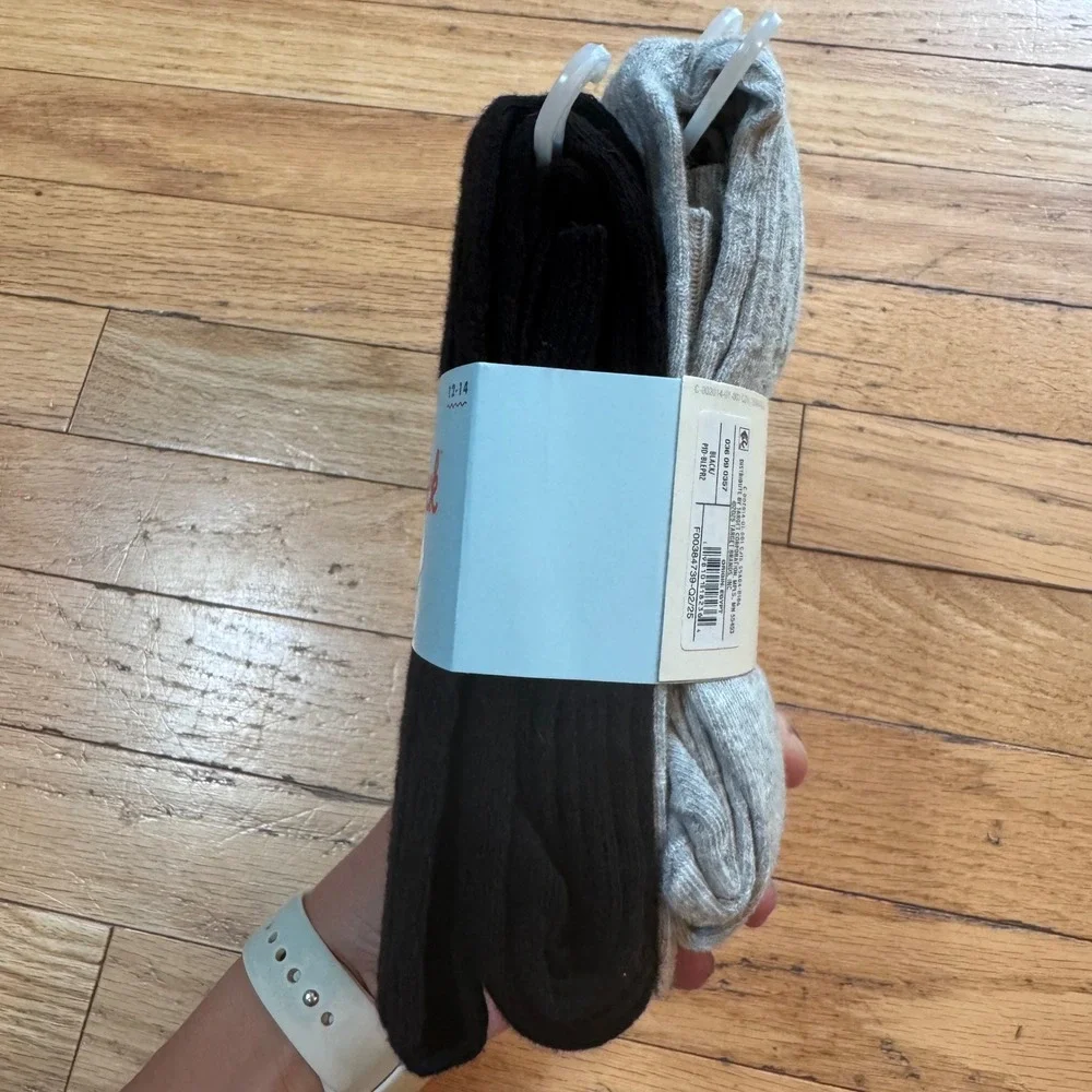 Cat & Jack Kids Cotton Footed Tights 2 Pack Black Gray Size 12-14